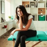 Woman with lingering concussion symptoms sitting in a physical therapy clinic in Lakeland, FL